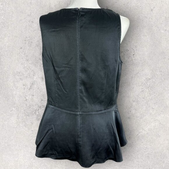 Eileen Fisher 100% Silk Peplum Blouse Womens Size Medium Top Dark Grey Black M - Picture 3 of 11
